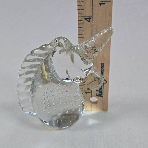 Vintage Clear Glass Unicorn Figurine With Controlled Bubbles Mythical Horse Pape - Picture 6 of 6